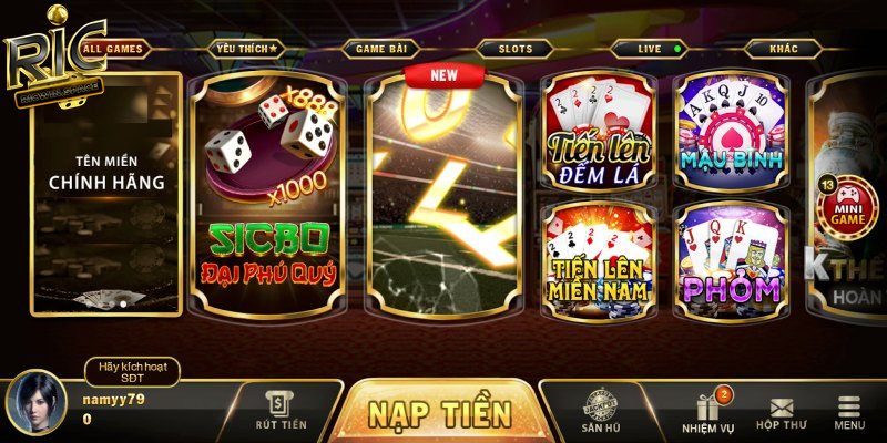 Bạn phải có tài khoản trước đó mới đăng nhập được vào cổng game Ricwin